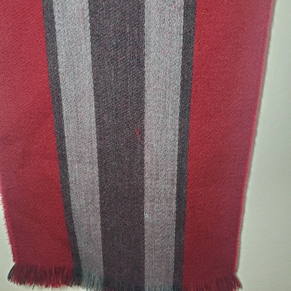 Phenix‎ 100% Merino Wool Striped Scarf Red Gray Black w/Fringe 67
